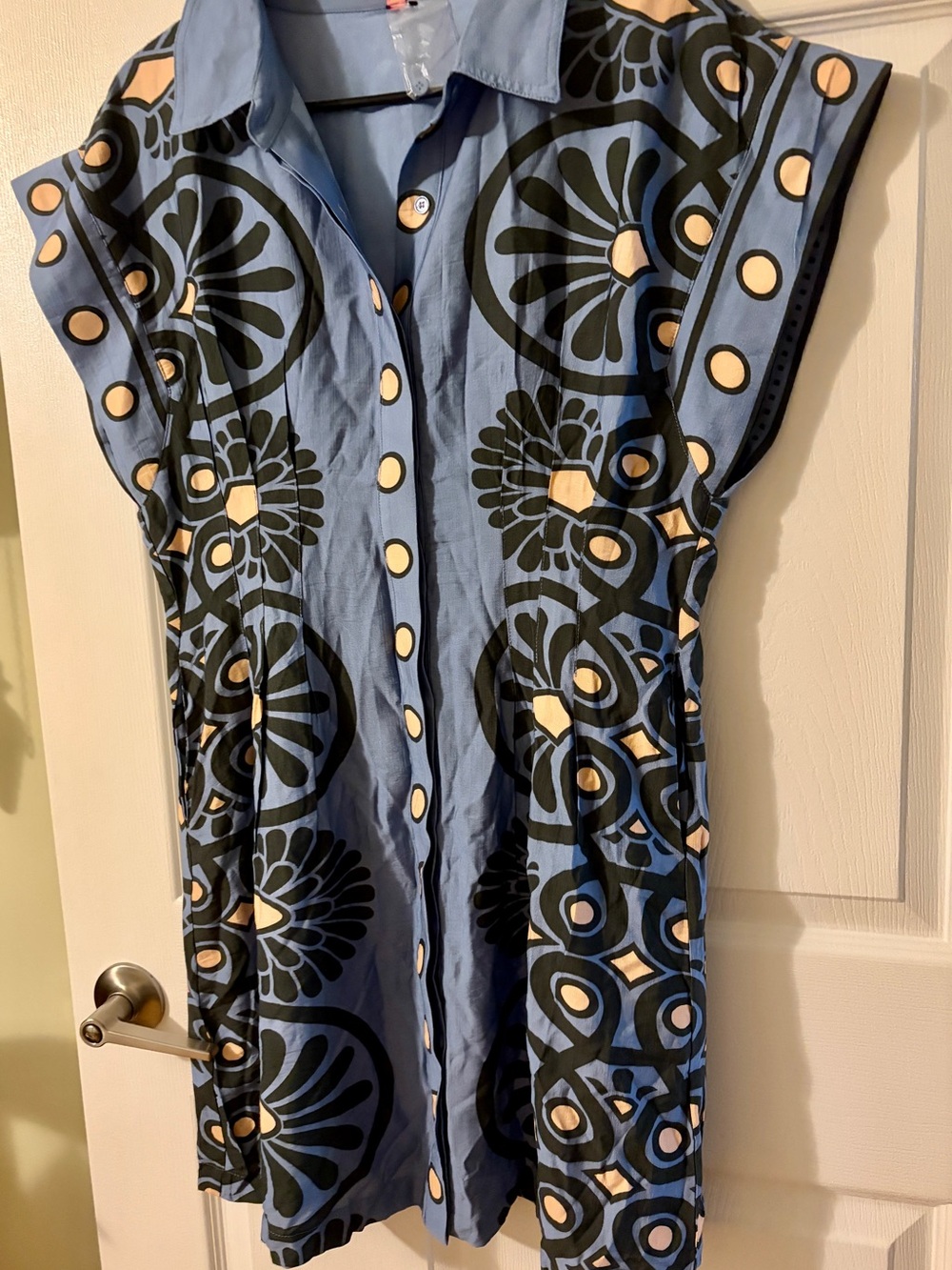 THML Blue Abstract Geometric Print Button Front Collared Tapered Dress NWOT-M - Picture 9 of 9